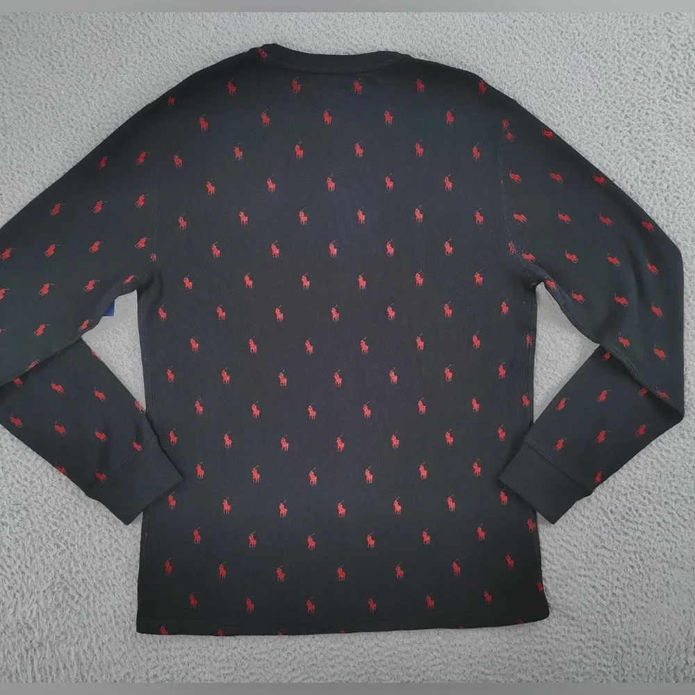 Polo Ralph Lauren Sleep Shirt Men’s Thermal Cotton Top Black Red Pony print M L
